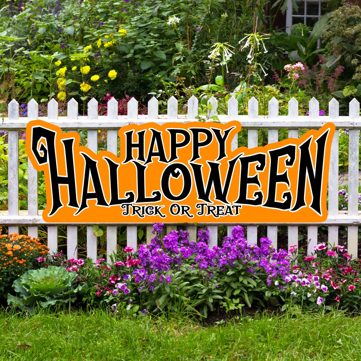 Large Happy Halloween Yard Sign Home Outdoor Lawn Decoration With Stakes Scary Spooky Decor 48x16 Inches