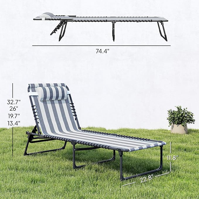 Outsunny Folding Chaise Lounge Chair Set of 2, Patio Sun Tanning Chair