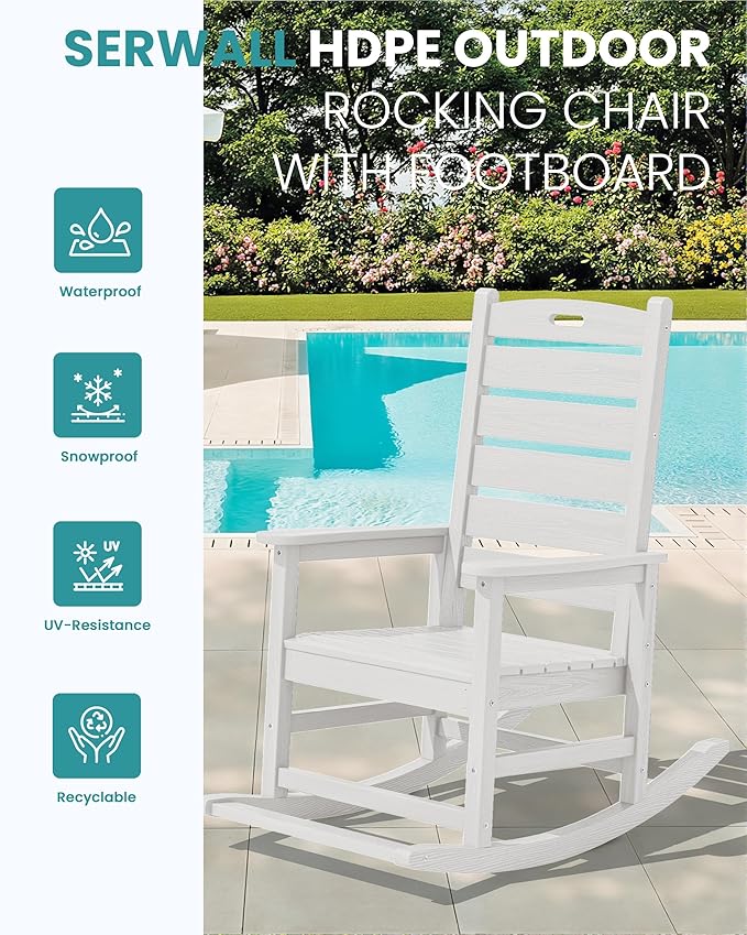 SERWALL Outdoor Rocking Chair Set of 2, Oversized Rocking Chair