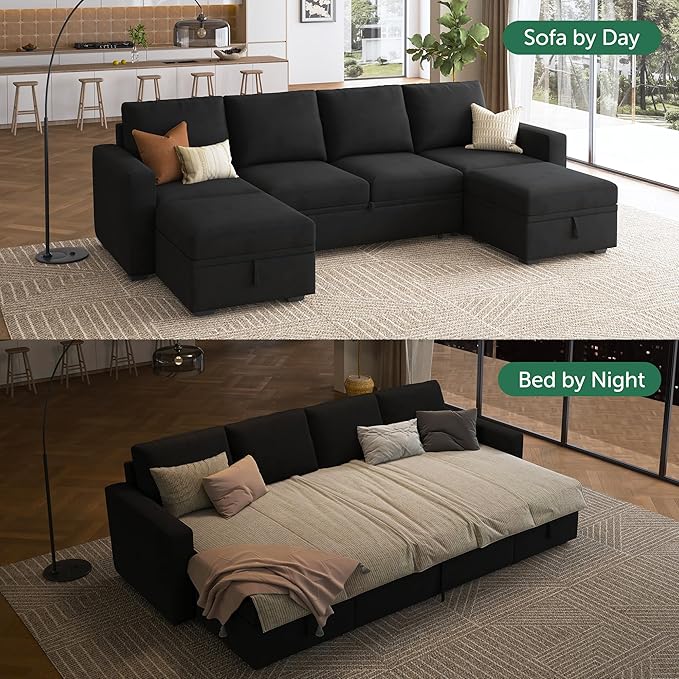 HONBAY Modular Sectional Sleeper Sofa Bed, Velvet Sectional Couch