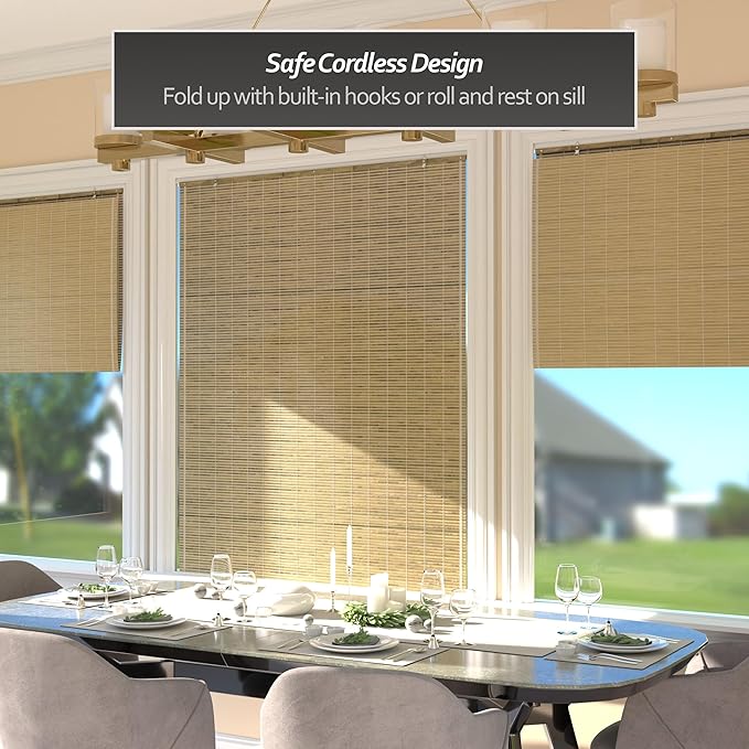 Red Lantern Burnt Bamboo Cordless Window Shade