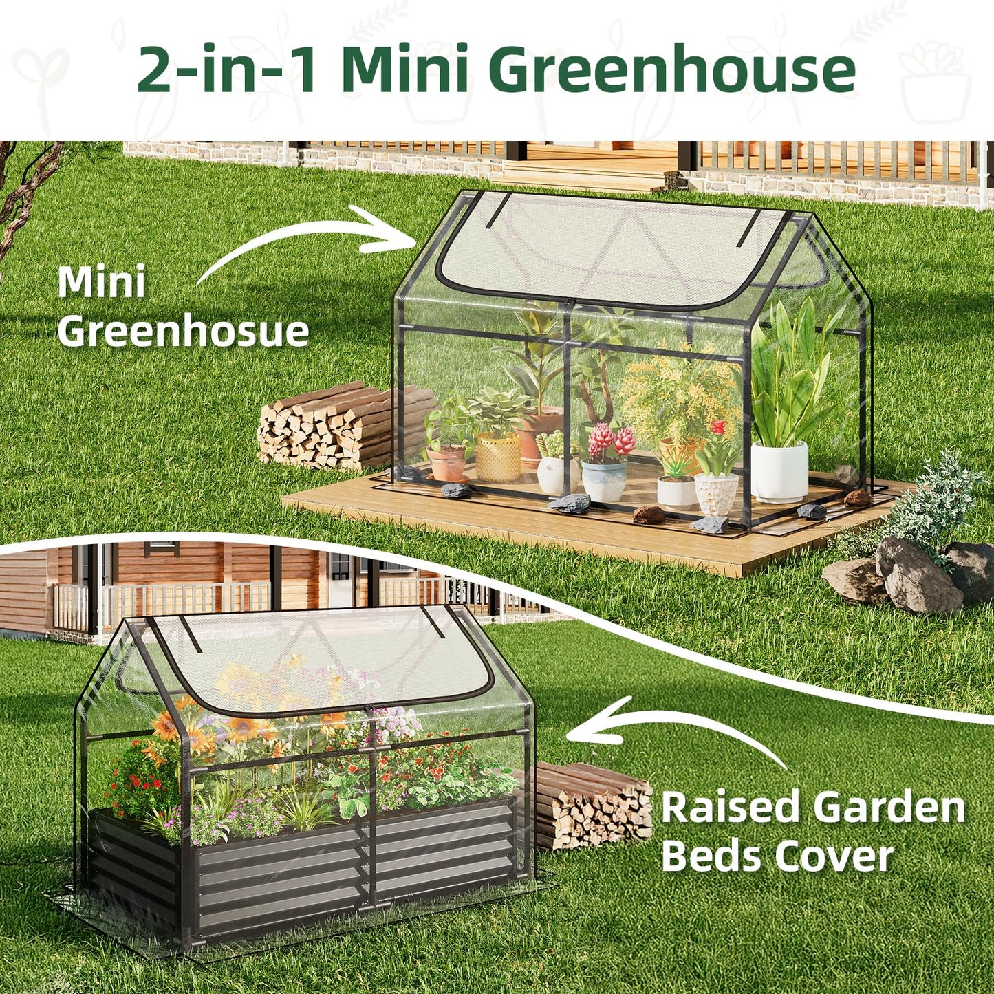 Superlele Mini Greenhouse for Outdoor, 48x24x36In Portable Greenhouse with 2 Large Zipper Doors, Transparent PVC Cover for Plant Protection and Spring Gardening, Reinforced Frame