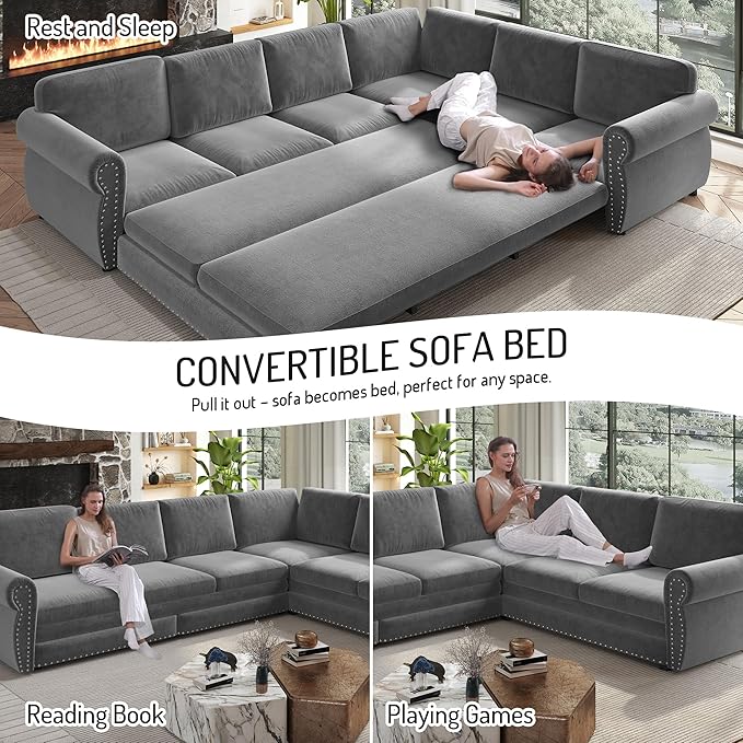 118" L-Shaped Sleeper Couch Bed