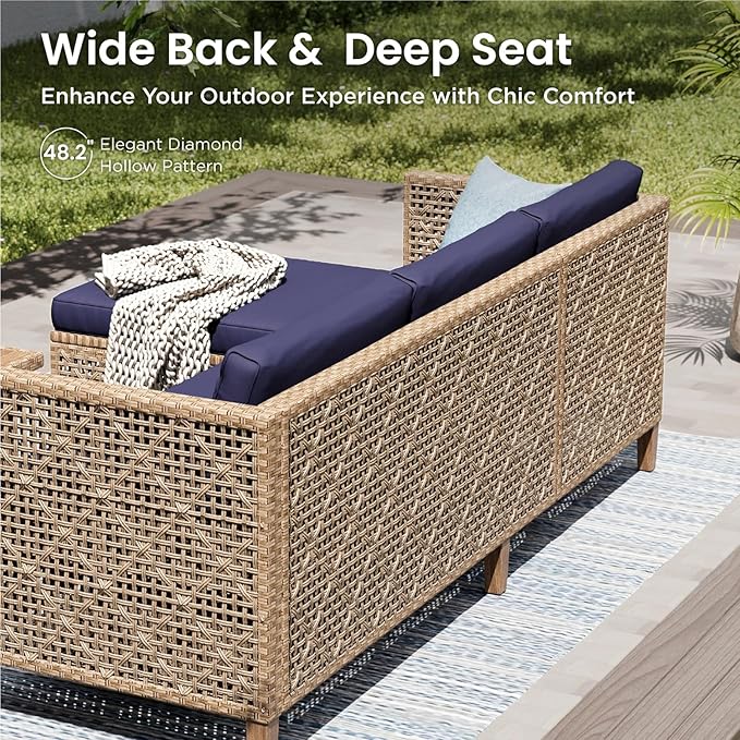 PHI VILLA Sectional Outdoor Couch, L-Shaped Wicker Patio Sofa Set, Small Rattan