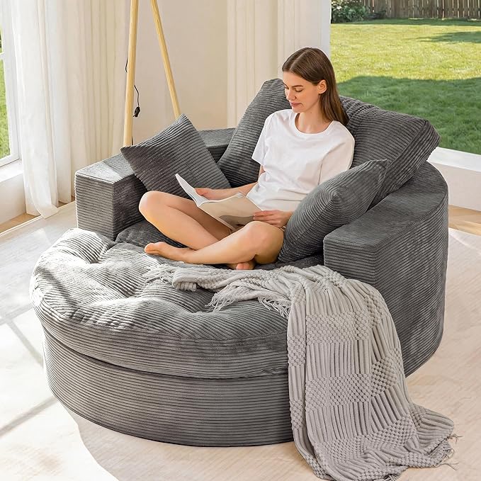 MAXYOYO Oversized Round Chaise Lounge Sofa, Upholstered Lounge Chair