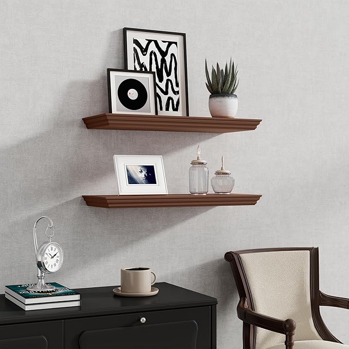 Fun Memories Floating Shelves 24 Inch Long, 9.3 Inch Deep Classic Crown Molding