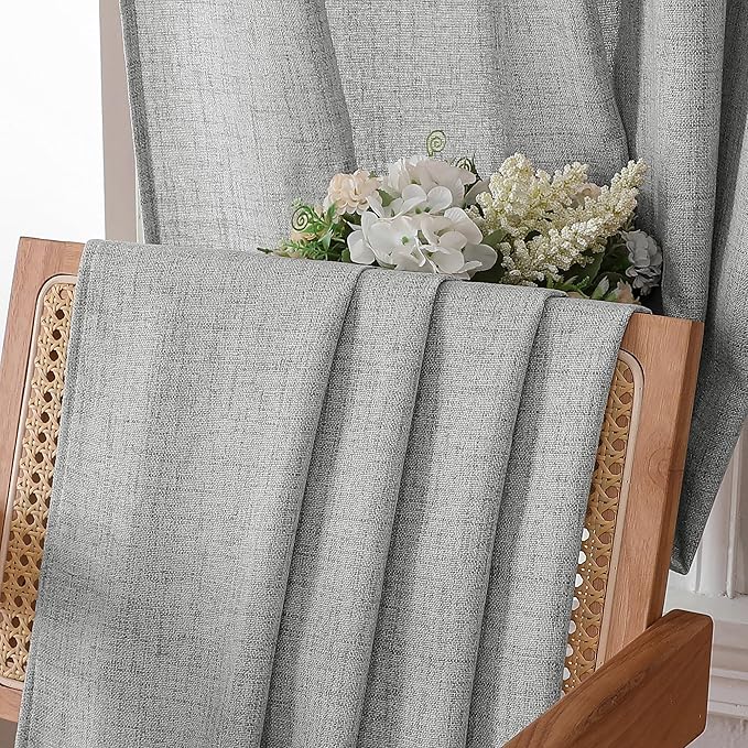 Tollpiz Linen Curtain Bedroom Rod Pocket Semi Sheer Curtains Burlap Light Filtering Thick Linen Drape for Living Room, 38 x 84 inches Long, Silver Grey, Set of 2 Panels