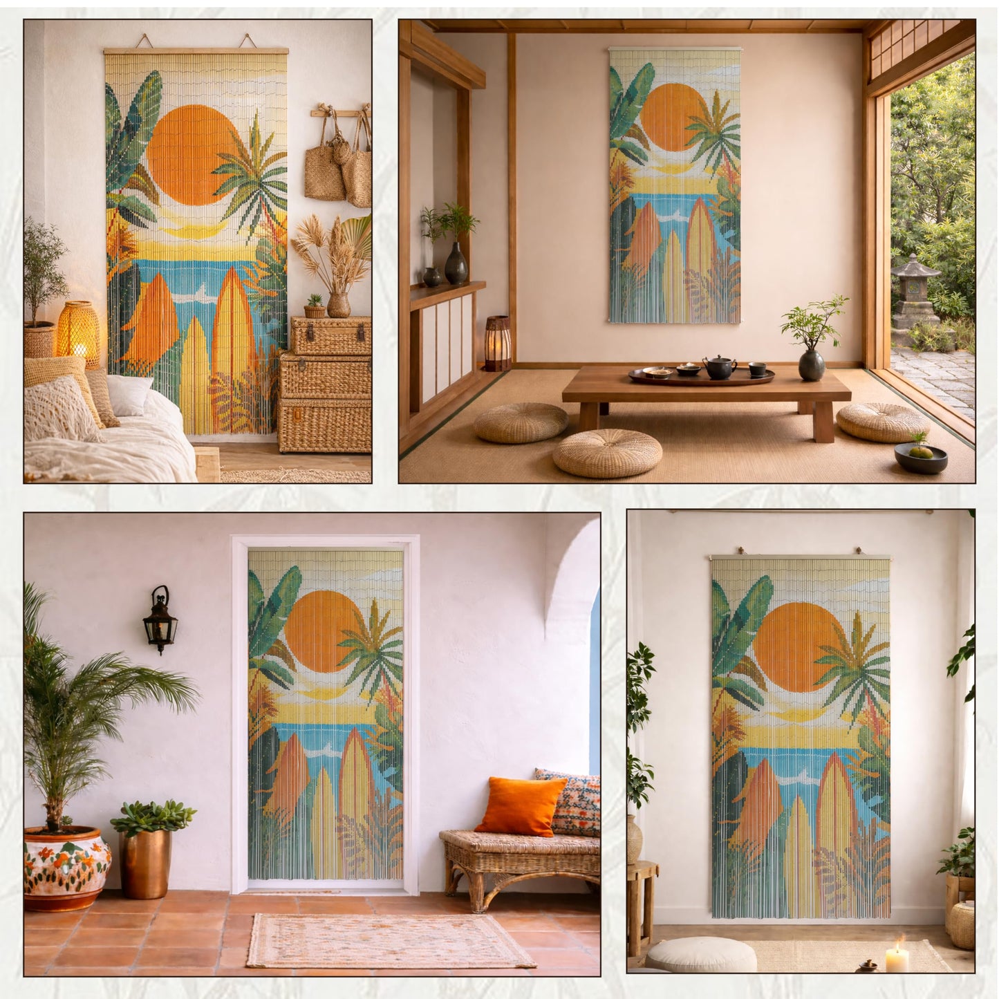 Vietbud Décor Summer Vibe Bamboo Beaded Curtains for Doorways, Decorative Room Divider, Natural Vietnamese Craft, Indoor Hanging Bamboo Blinds, Sturdy Hook, Easy to Clean, 35.43 x 78.74 Inches