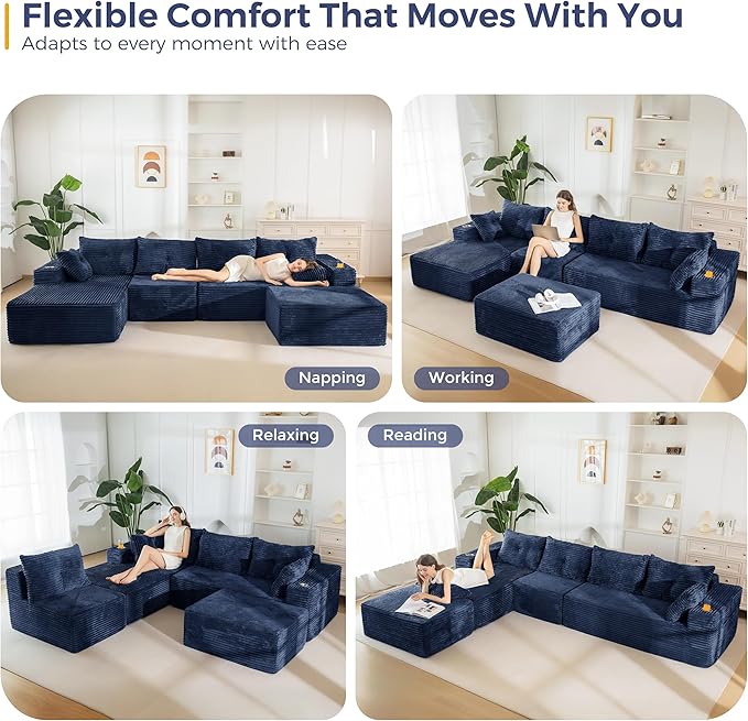 MAXYOYO 132" Giant U-Shaped Modular Sectional Couch, Modern Boneless Couch