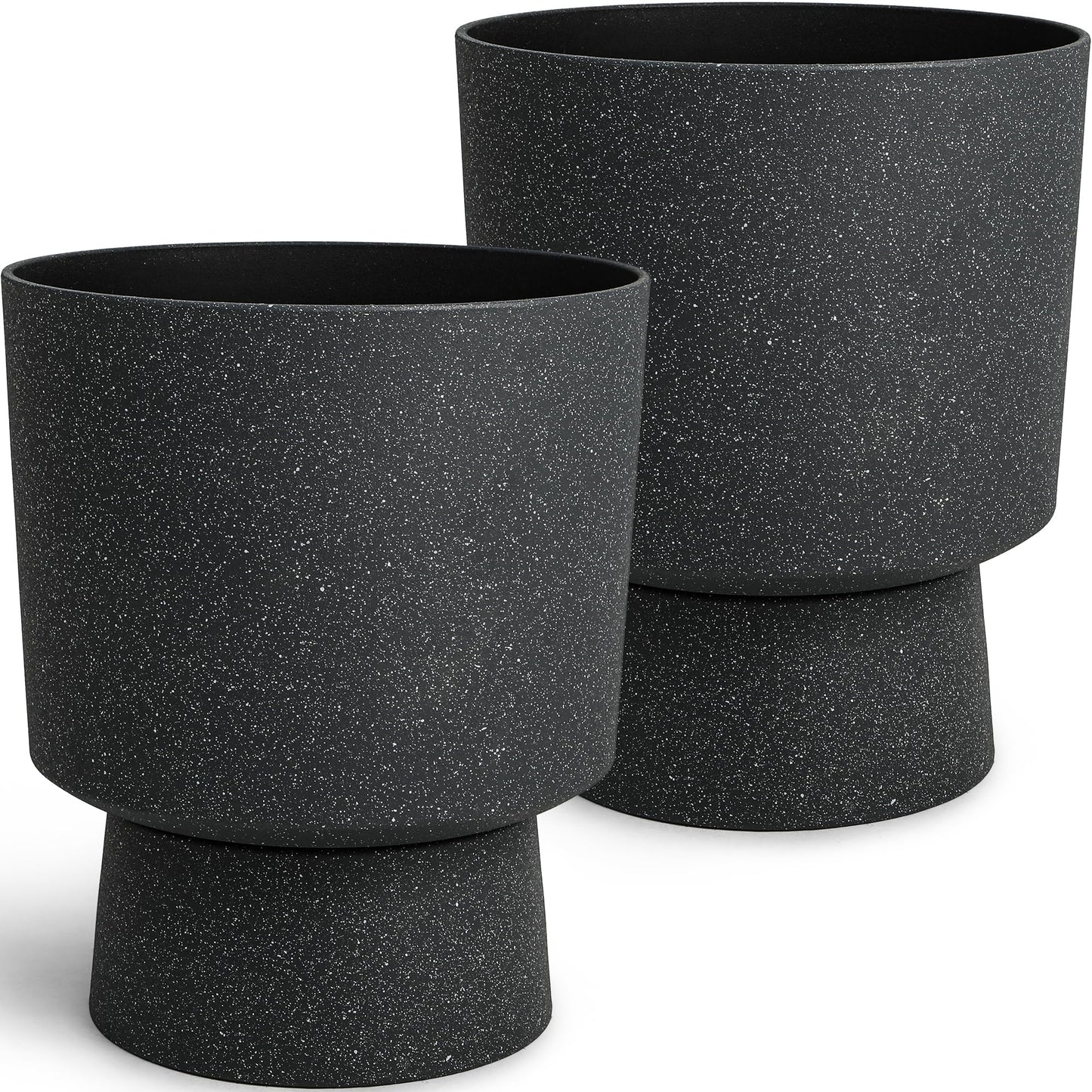 Ultym 16.8" Large Planters Set of 2 Modern Pedestal Plant Pots with Drainage Hole, Durable Plastic Flower Pots w/Terrazzo Finish, Weather-Resistant for Garden Patio Balcony Home Outdoor Indoor Decor