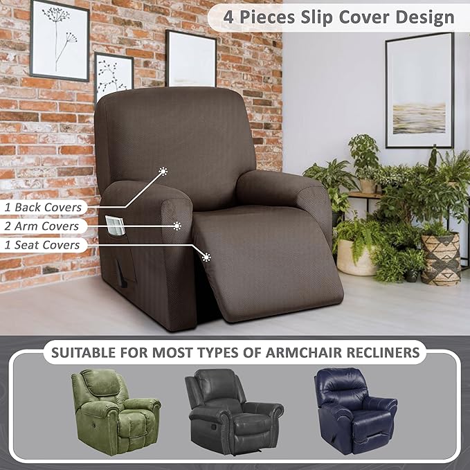 ULTICOR 4-Piece, 1 Seat Recliner Cover, Yarn Dyed Reclining Chair Covers