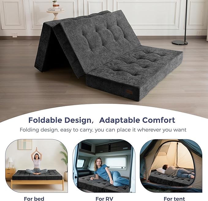 MAXYOYO 6" Folding Sofa Bed for Floor, Tufted Tri-Fold Floor Mattress