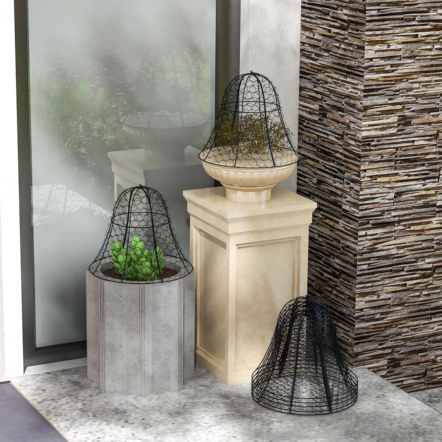 Garden Chicken Wire Cloche, 16" x 13" Stackable Animal Plant Protectors, 6 Pack of Metal Crop Cages to Keep Animals Out, Black
