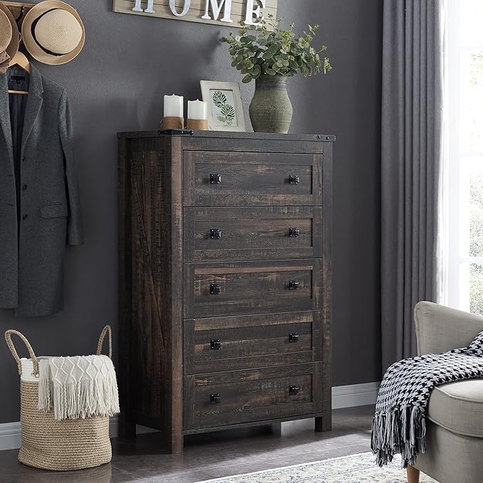 T4TREAM Farmhouse 5 Drawers Dresser Chests