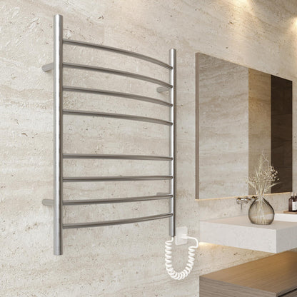 HEATGENE Towel Warmer 8 Bar Plug-in Curved Bath Towel Heater Towel Warmer for Bathroom Plug-in Drying Rack Brushed