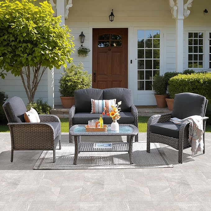ovios 4-Piece Patio Furniture Set, Outdoor Wicker Sofa
