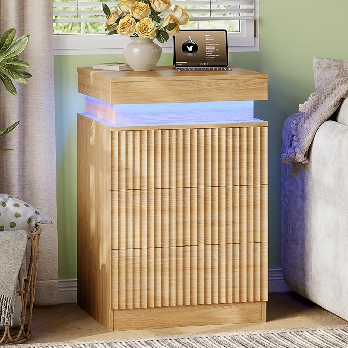 Xixini Fluted Nightstand Set of 2, Night Stand