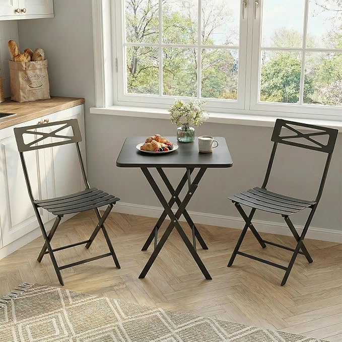 GarveeLife 3 Piece Outdoor Bistro Set, All Metal Patio Table and Chairs Set