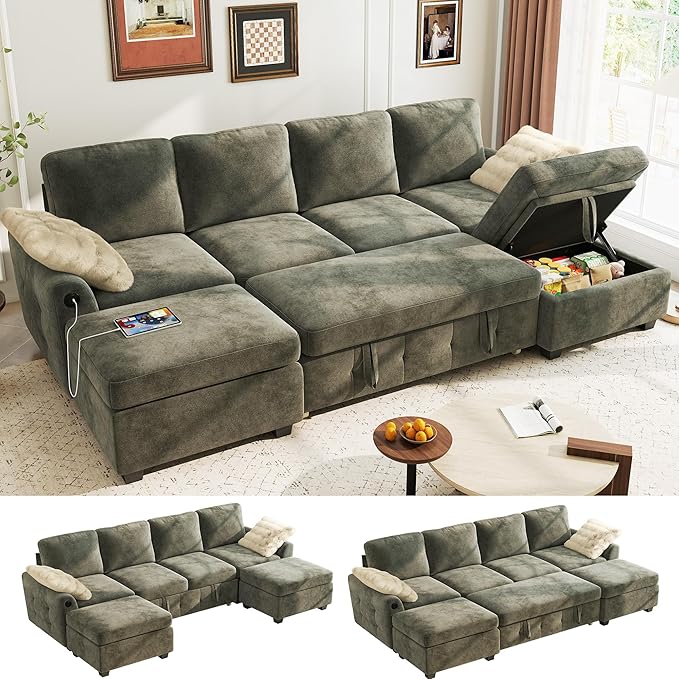 Ihanherry L-Shaped Sectional Sofa Bed, 6-Seater Convertible Pull Out Sleeper