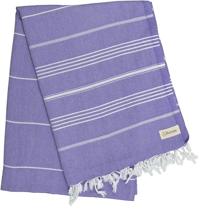 Bersuse Towels Anatolia XL Beach Blanket Throw Blanket Turkish Towel 100% Cotton Extra-Large Quick-Dry Lightweight Premium Peshtemal Towel - 61x82 Inches, Dark Purple (Set of 6)