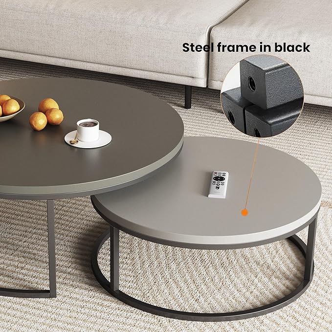 2-Piece Round Nesting Coffee Tables – Walnut Wood Top
