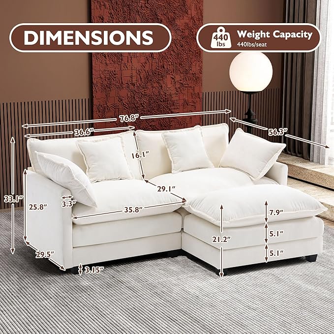 Ihanherry 77" L Shaped Modern Sofa Modular Sectional Cloud Couch