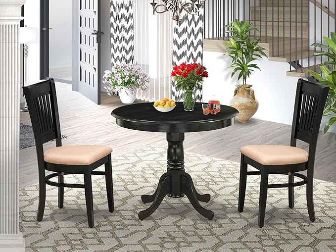 East West Furniture ANVA3-BLK-C 3 Piece Modern Dining Table Set Contains a