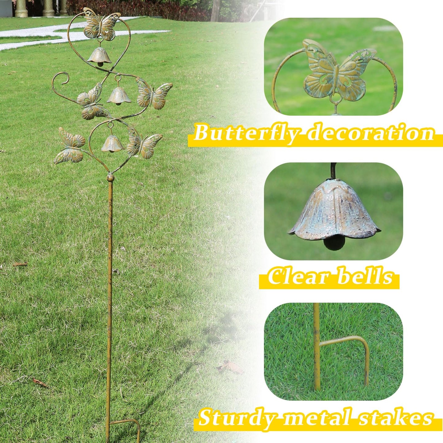 AIHAOKAN Butterflies Garden Stakes with Bells - Decorative Outdoor Yard Art, Decorative Garden Stakes for Outside Garden, Patio, Flower Bed, Pathway.
