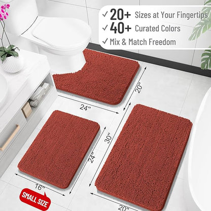 OLANLY Toilet Rugs U-Shaped 20x20, Extra Soft Absorbent Chenille Contour Bathroom Rugs for Toilet, Dry Quickly, Machine Washable, Non-Slip Bath Mat, Rustic Terracotta
