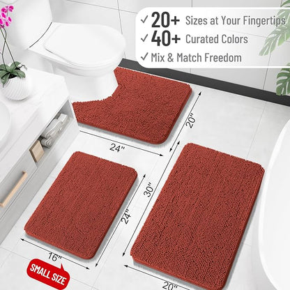 OLANLY Bathroom Runner Rugs 59x20, Soft Absorbent Chenille Bath Rugs, Rubber Backing Quick Dry, Machine Washable Long Bath Mats for Bathroom, Tub and Shower, Home Decor Accessories, Rustic Terracotta