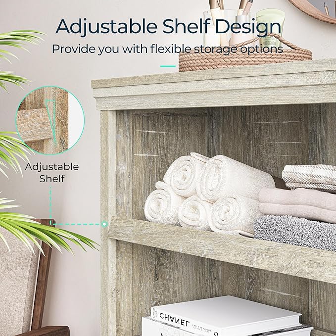 LINSY HOME 3-Tier Bookshelf, Small Wood Display Storage Shelves Farmhouse