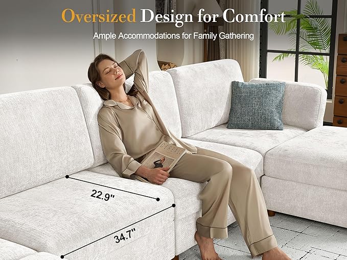 Oversized 2 Seater Modular Sectional Sofa, Solid Wood Frame Sofa, Removable