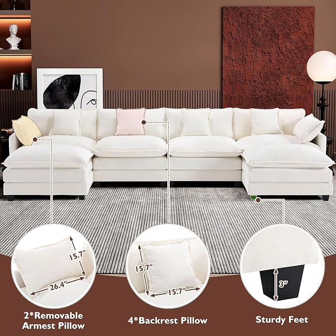 Ihanherry 146" U-Shaped Modern Sofa Modular Sectional Cloud Couch