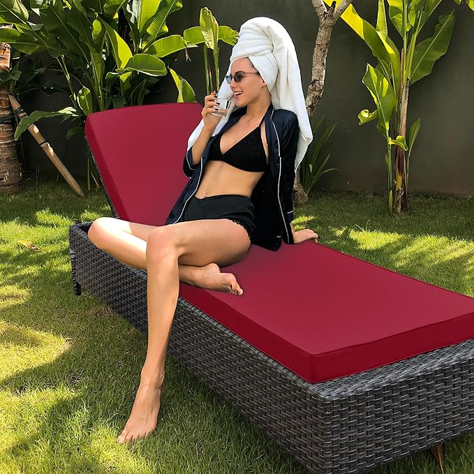 Chaise Lounge Cushion Outdoor, Waterproof and Stain-Resistant Lounge Deck