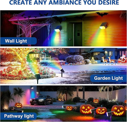 Color Changing Solar Spot Lights Outdoor Waterproof IP65,9 Lighting Modes Multicolor RGB Halloween Spotlight for Porches Yard Gardens Landscape Deconrations-2 Pack