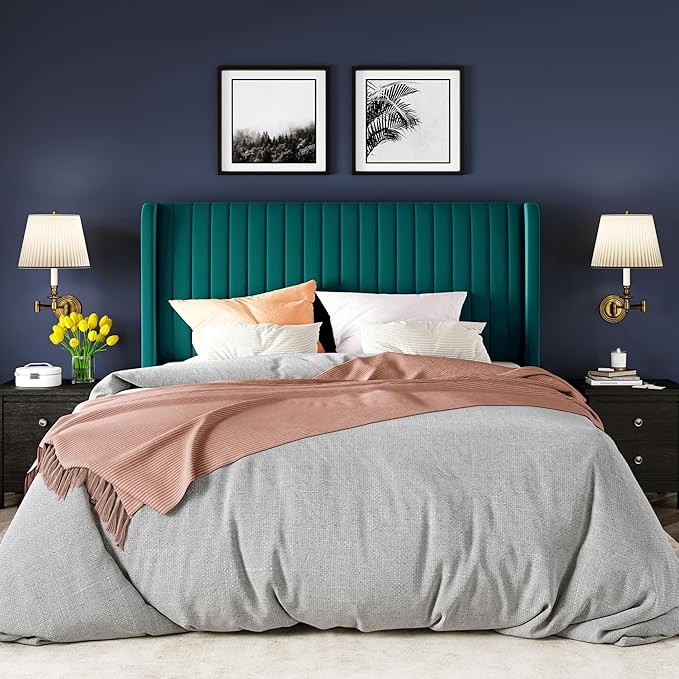 Allewie Full Size Bed Frame/Velvet Upholstered Platform Bed/Vertical Channel