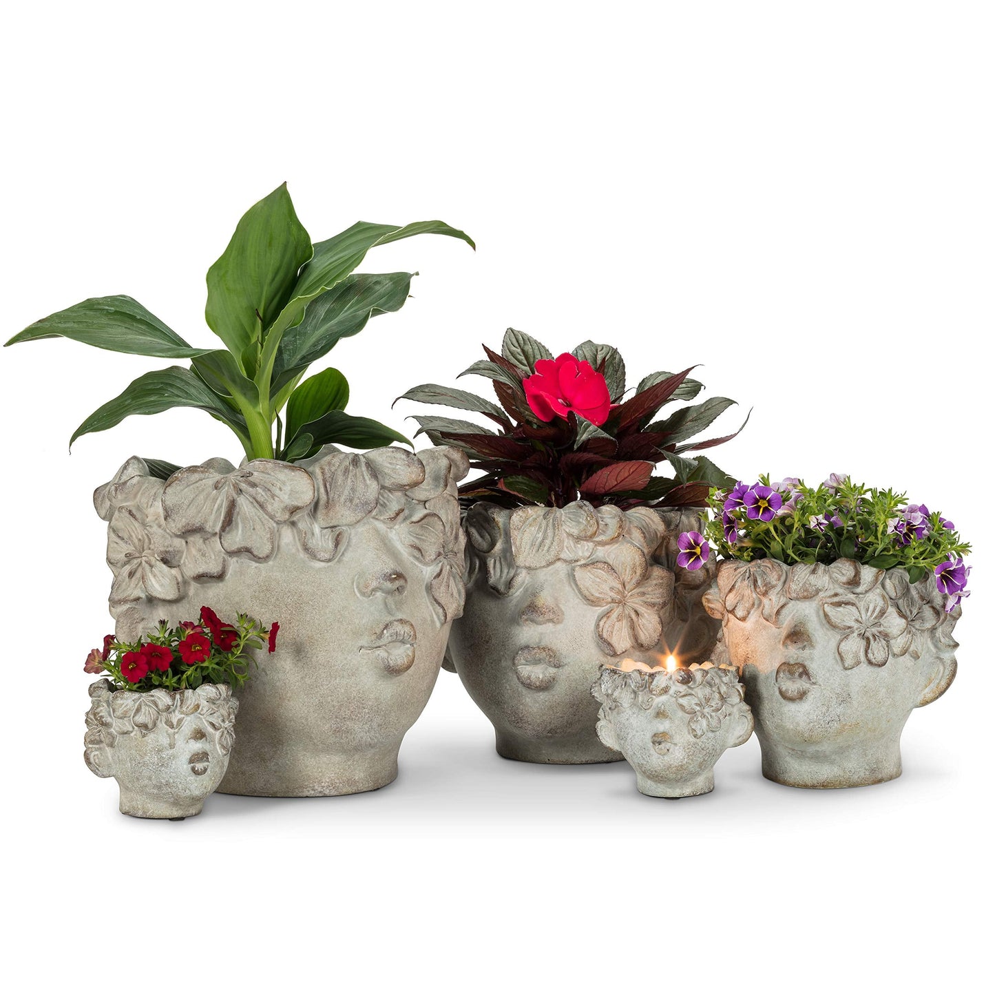Abbott Collection Mini Kissing Face Cement Indoor and Outdoor Planter Pot, Grey (4" H)