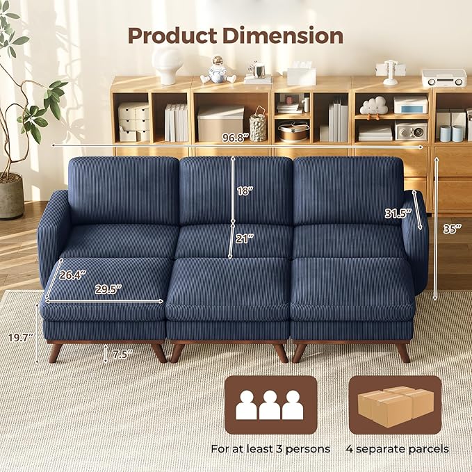 Vesgantti 97" Modular Sectional Sofa Drak Blue, Sectional Couch