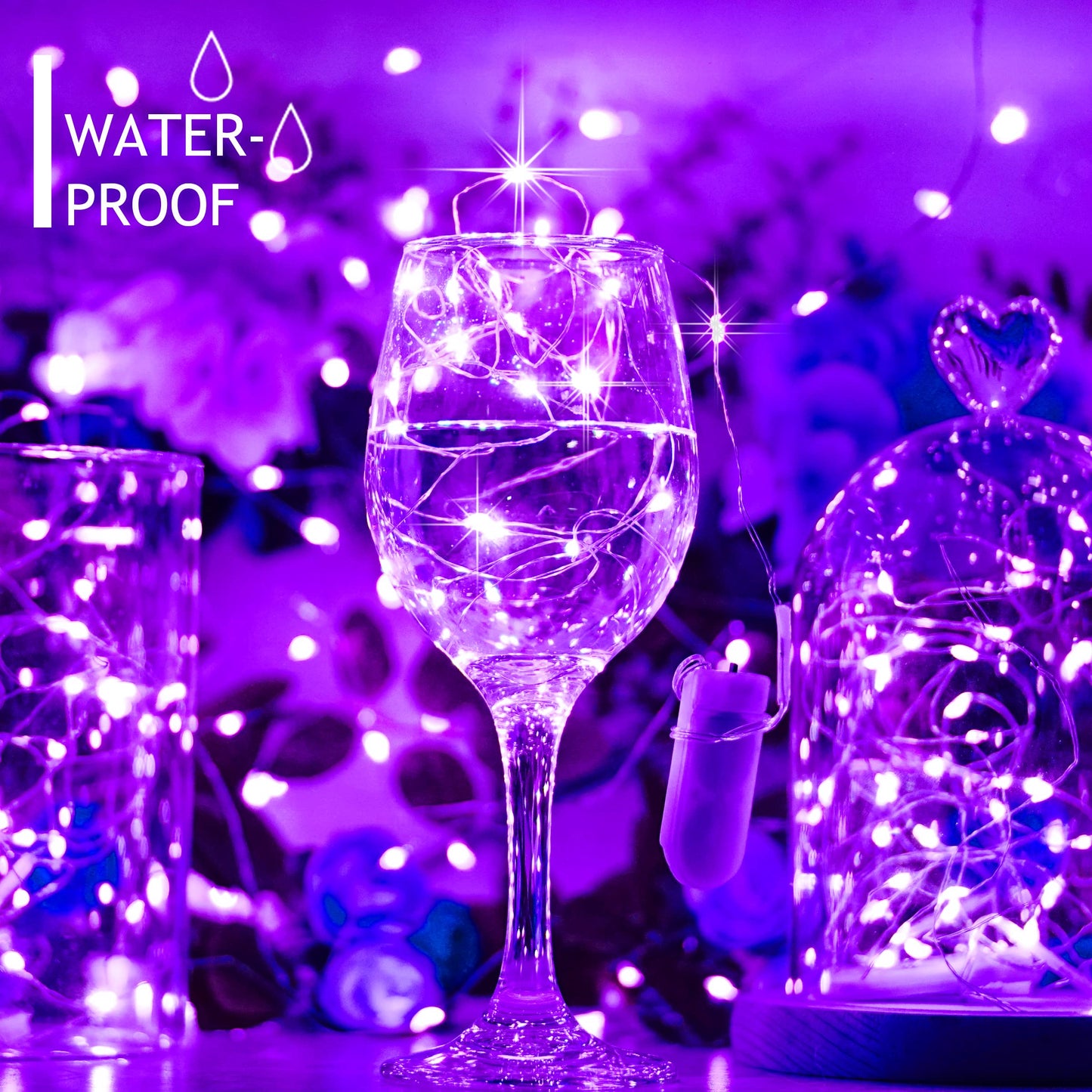 SunKite 16 Packs 20 LED Purple Fairy String Lights Battery Operated Waterproof 6.6 Feet Silver Copper Wire Firefly Starry Moon Lights for DIY Bottle Costume Wedding Party Bedroom Table Decor