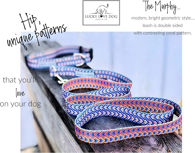 Lucky Love Dog, Bold Matching Dog Collar and Leash Set, Soft & Adjustable, Geometric Pattern Collar and Leash for Male Female Dogs - (X-Small, Murphy Combo)