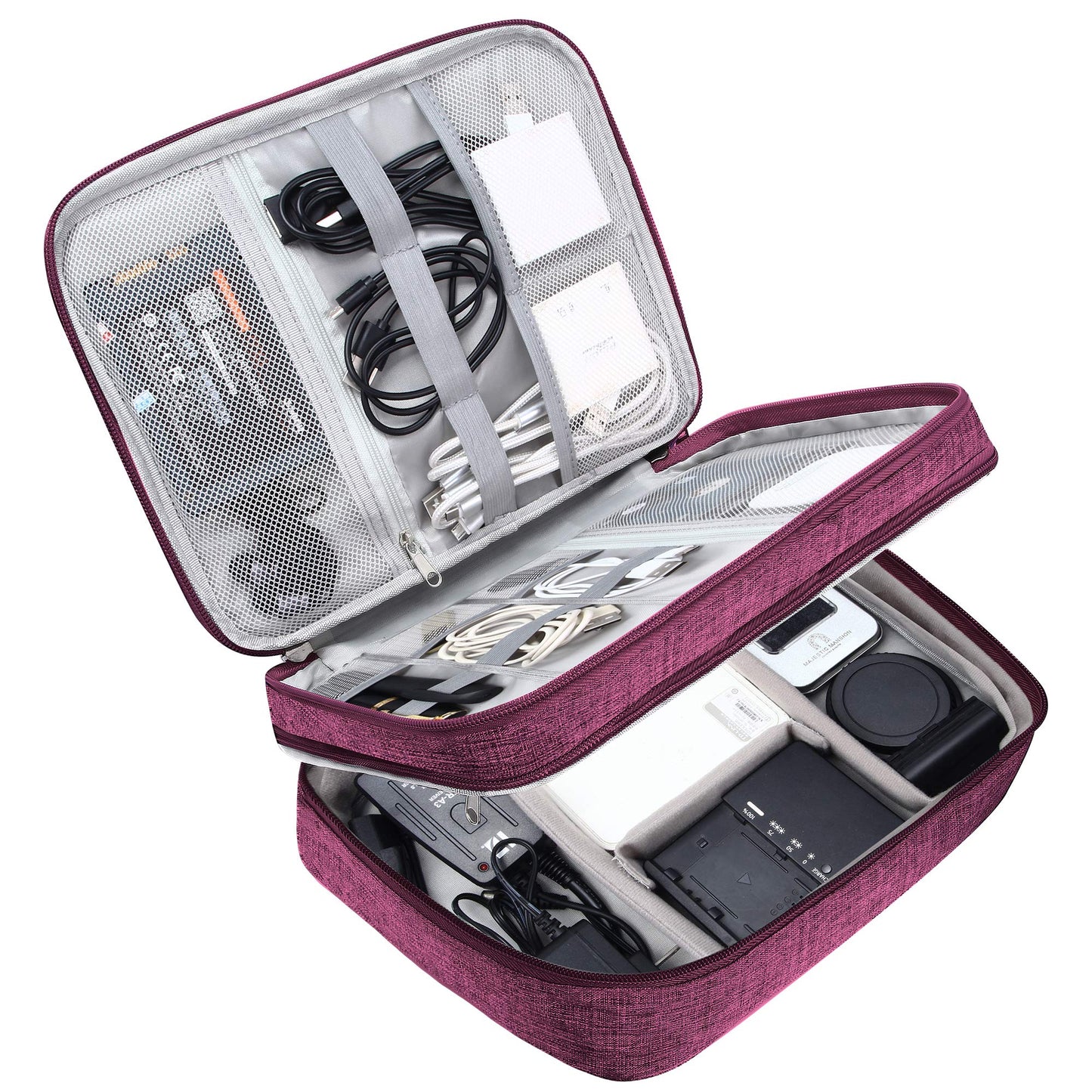 SELLYFELLY Electronic Bag Travel Cable Accessories Bag Waterproof Double Layer Electronics Organizer Portable Storage Case for Cable, Cord, Charger, Phone, Adapter, Power Bank, Kindle, Hard Drives