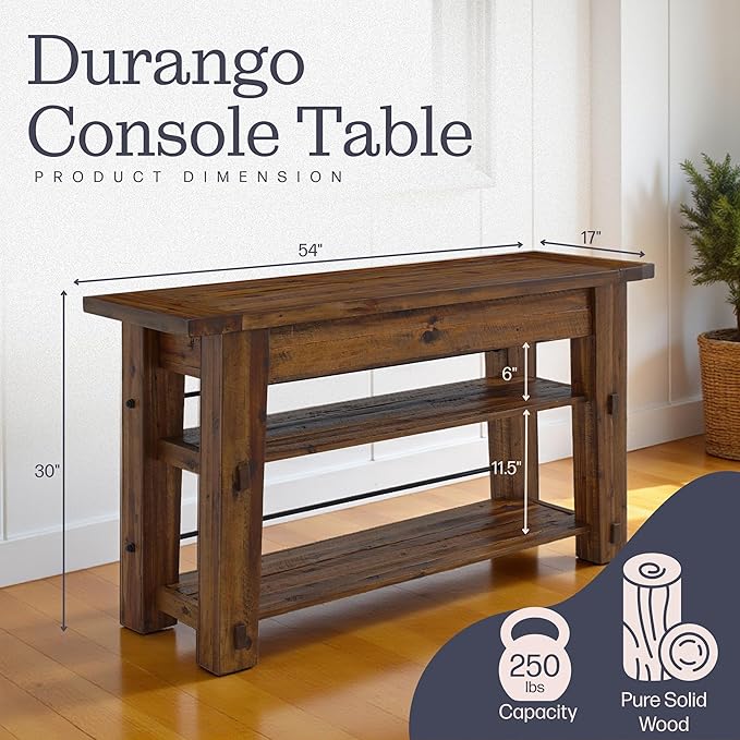 Durango 54-Inch Farmhouse-Industrial Style Wood Console Table