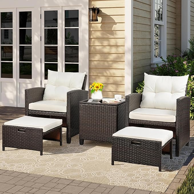 Vongrasig Patio Chair with Ottoman, 5 Pieces Patio Furniture Set Small Balcony