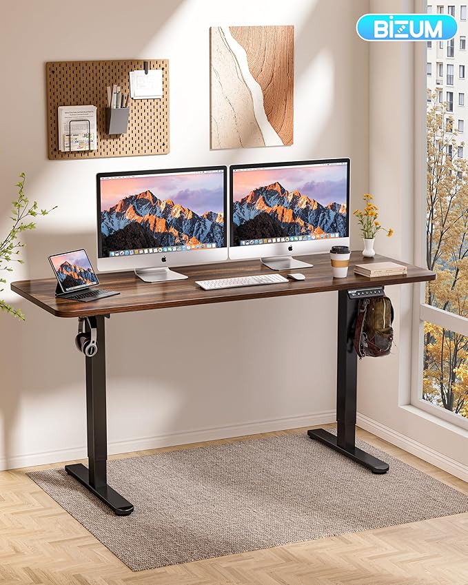 BIZUM Electric Standing Desk 63 x 24 Inch Computer Desk-Gaming Desk Dark Walnut