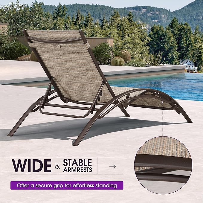 PURPLE LEAF Outdoor Oversized Chaise Lounge Chair Set of 3 Patio Pool Lounger