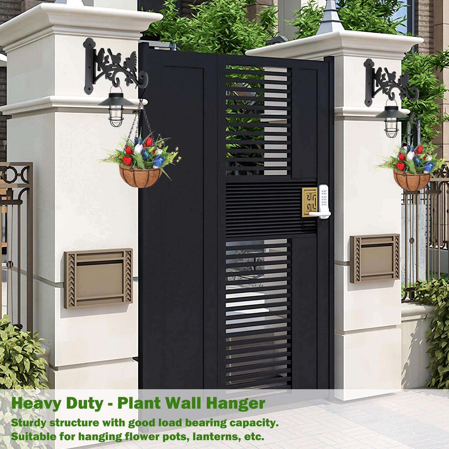 KEHOUXRE 2 Pack Hanging Plant Hanger Outdoor 9-in Hanging Basket Wall Hooks - Heavy Duty Metal Plant Bracket Hook for Flower Baskets,Bird Feeder,Lantern