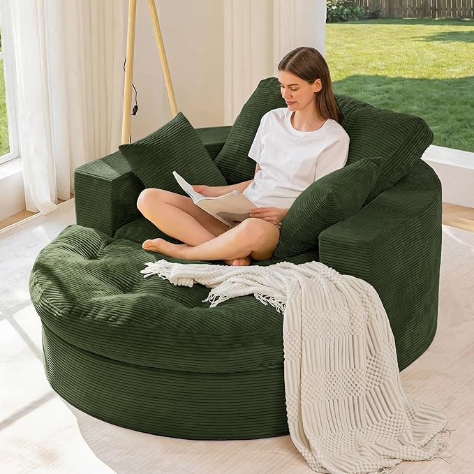 MAXYOYO Oversized Round Chaise Lounge Sofa, Upholstered Lounge Chair