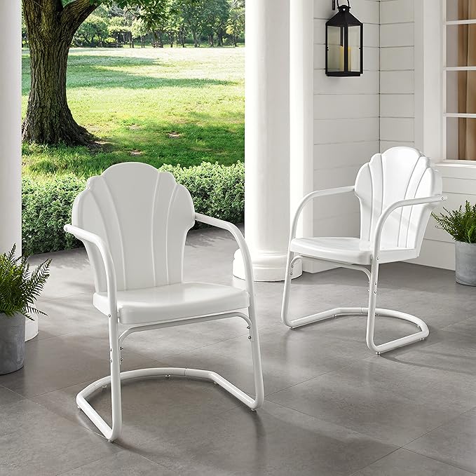 Crosley Furniture Tulip 2-Piece Outdoor Chair Set, Retro Metal Patio Chairs