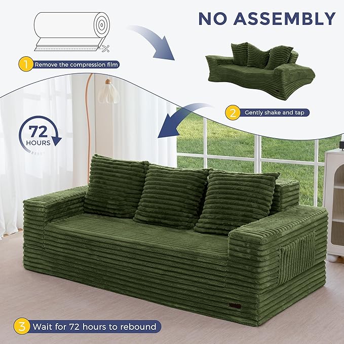 MAXYOYO Loveseat Sofa Bed, Striped Faux Fur Foldable Floor Sofa Couch in A Box