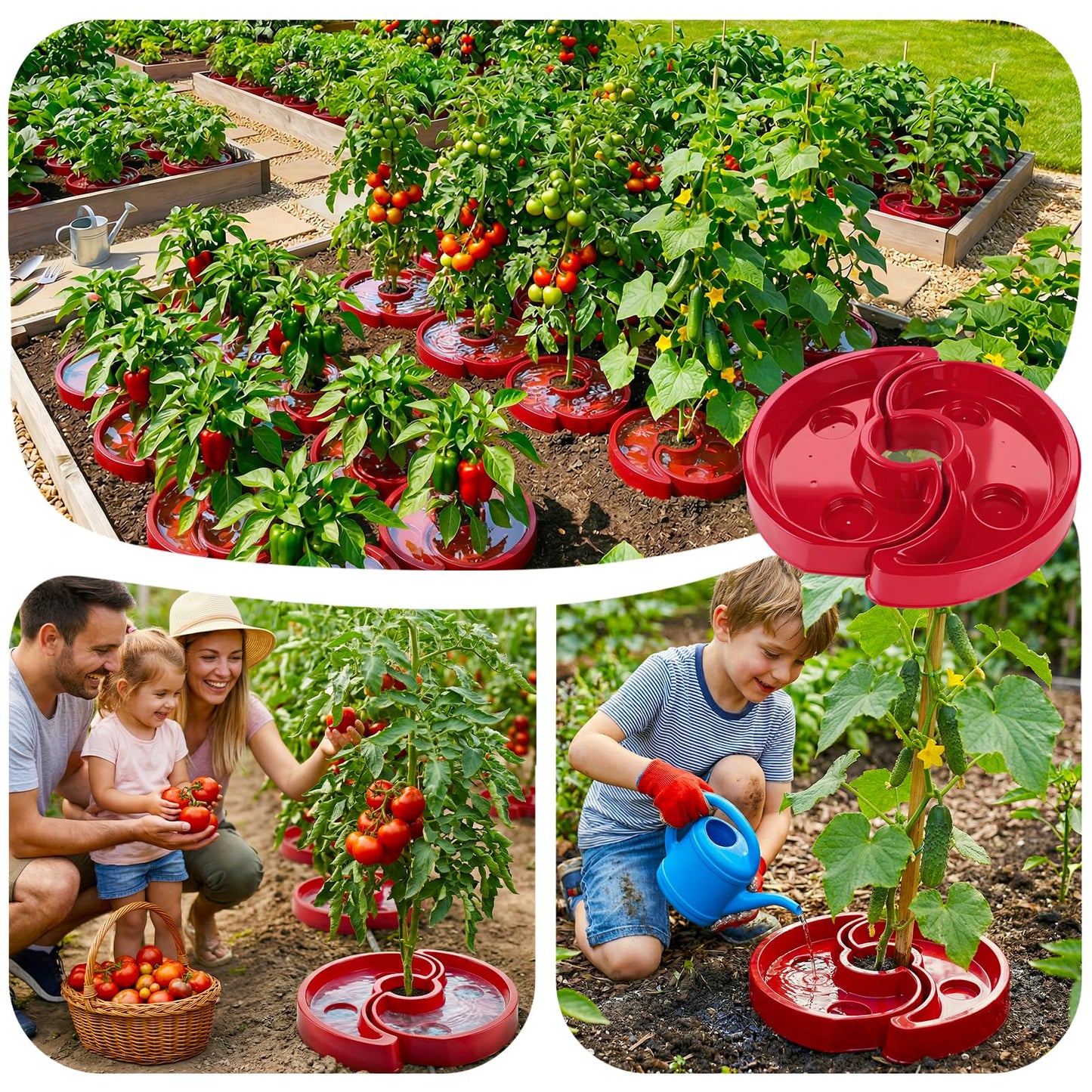 U0U 5 Sets Tomato Watering Trays,Tomatos Ring Tray Used to Improve the Yield of Tomato Plants,Help to Plant Vegetables Water Saving, Easy to Direct the Root Irrigation (5, Red)